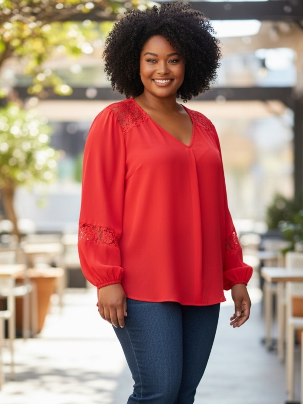 Apt. 9 Gorgeous Red Lace-Trim V-Neck Women’s Button Down Dress Top Blouse